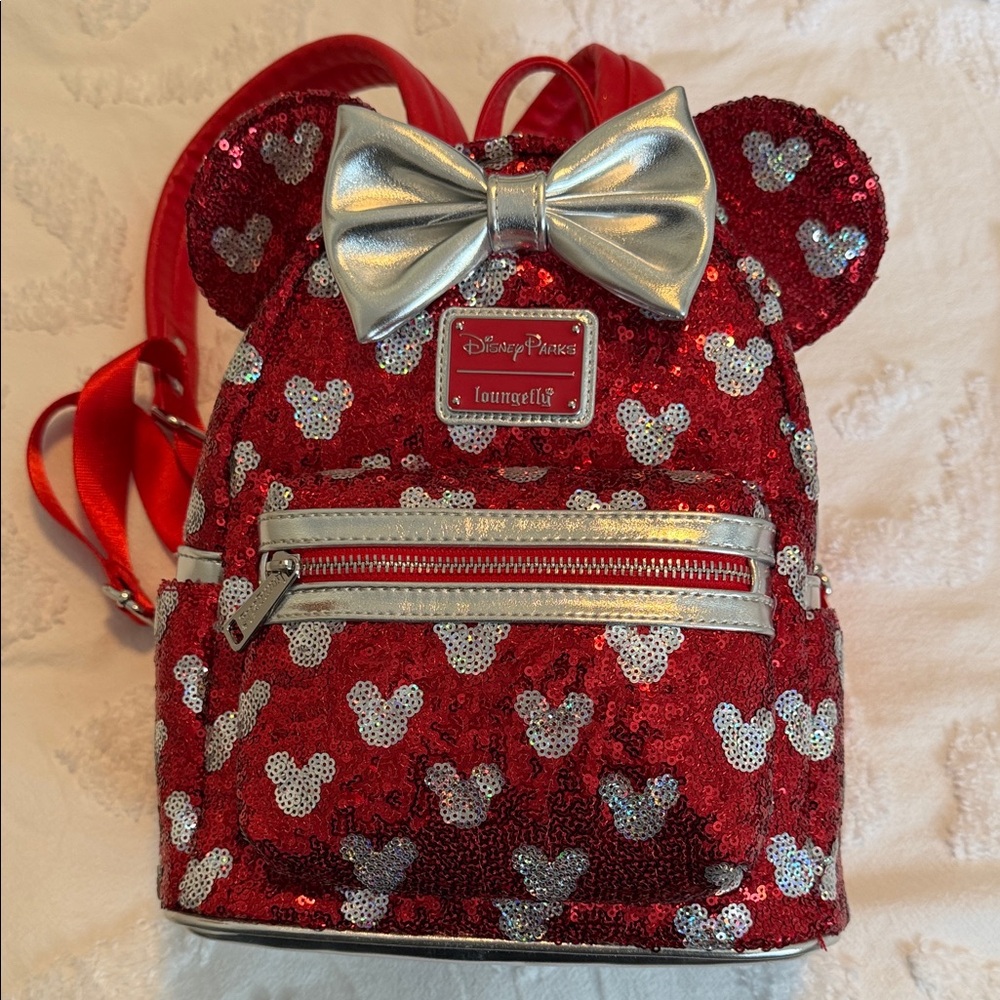 Loungefly Red Sequin Backpack with Silver Accents